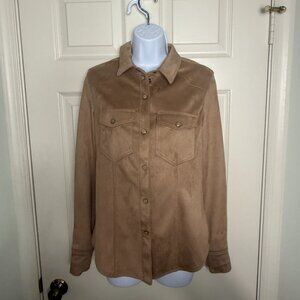 GUESS Faux Suede Button-Down Shirt – “ES New LS Daisy Shirt” – Size XS